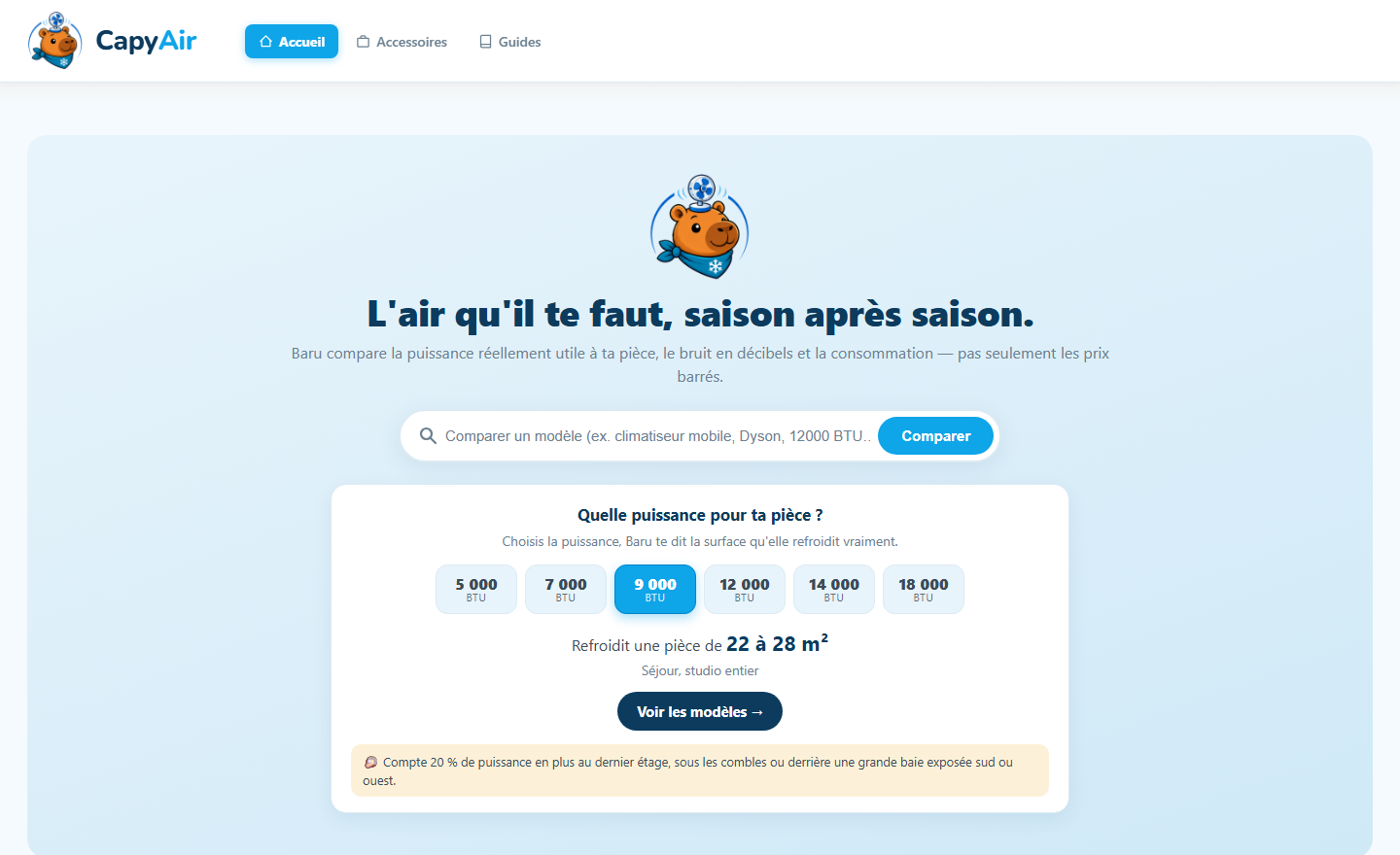 Page d'accueil de CapyAir