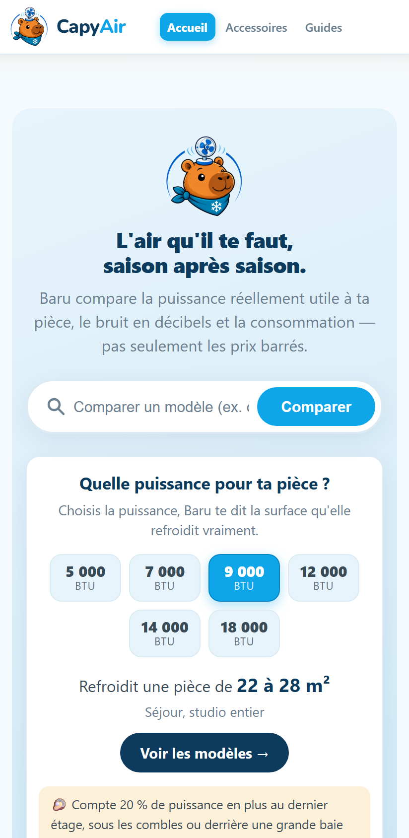 CapyAir sur mobile