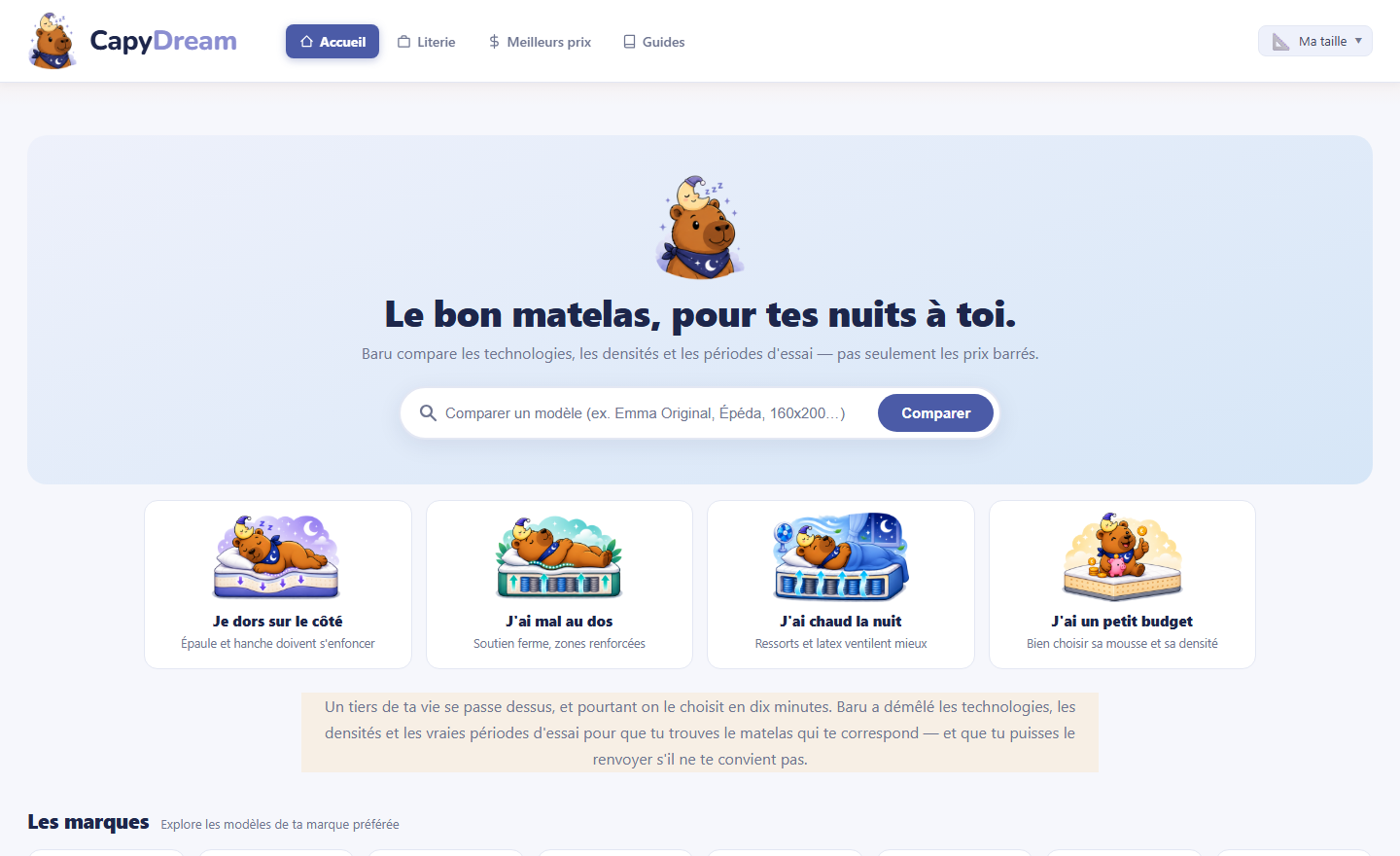 Page d'accueil de CapyDream