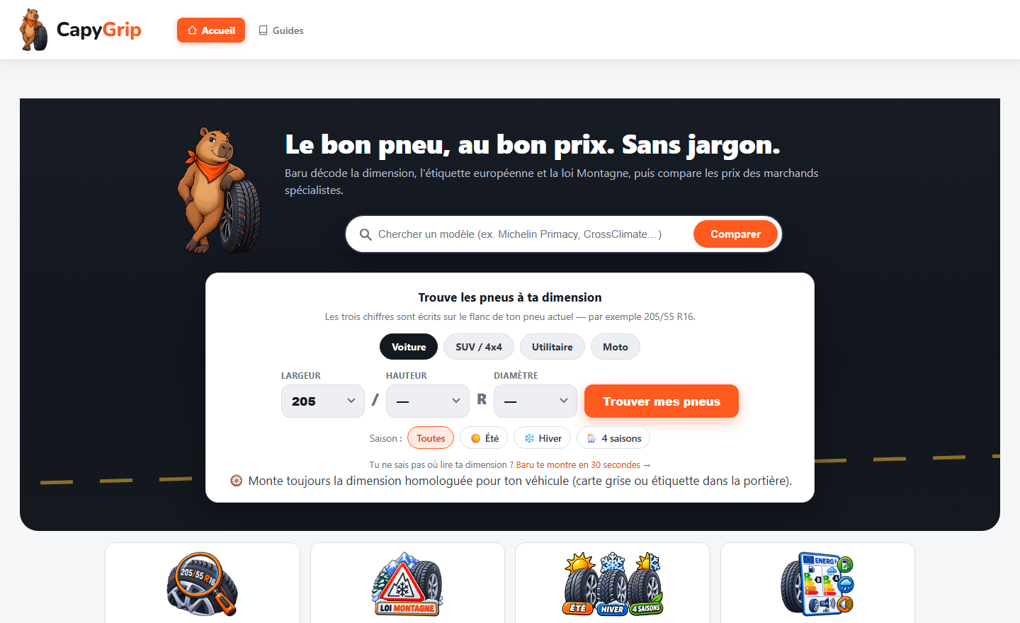 Page d'accueil de CapyGrip