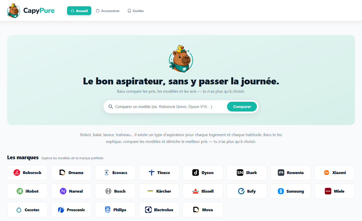 Page d'accueil de CapyPure